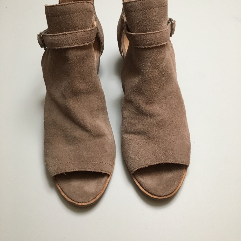 Lucky Brand Suede Leather Stacked Wedged Bootie